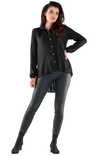 Koszula damska z wiskozy luźna elegancka przedłużany tył czarna